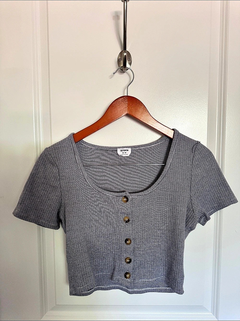 Cotton On Striped Cropped Top Black & White Medium